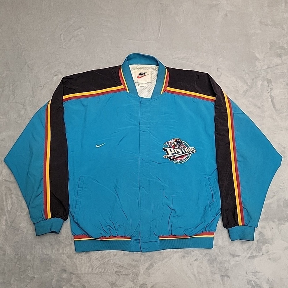 VTG Nike Detroit Pistons Jacket Mens Large Teal NBA Basketball Warmup Bomber